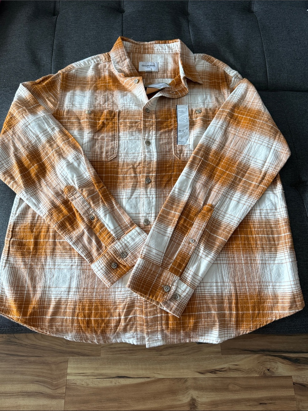Goodfellow & Co Orange and White Plaid Button-Down Shirt